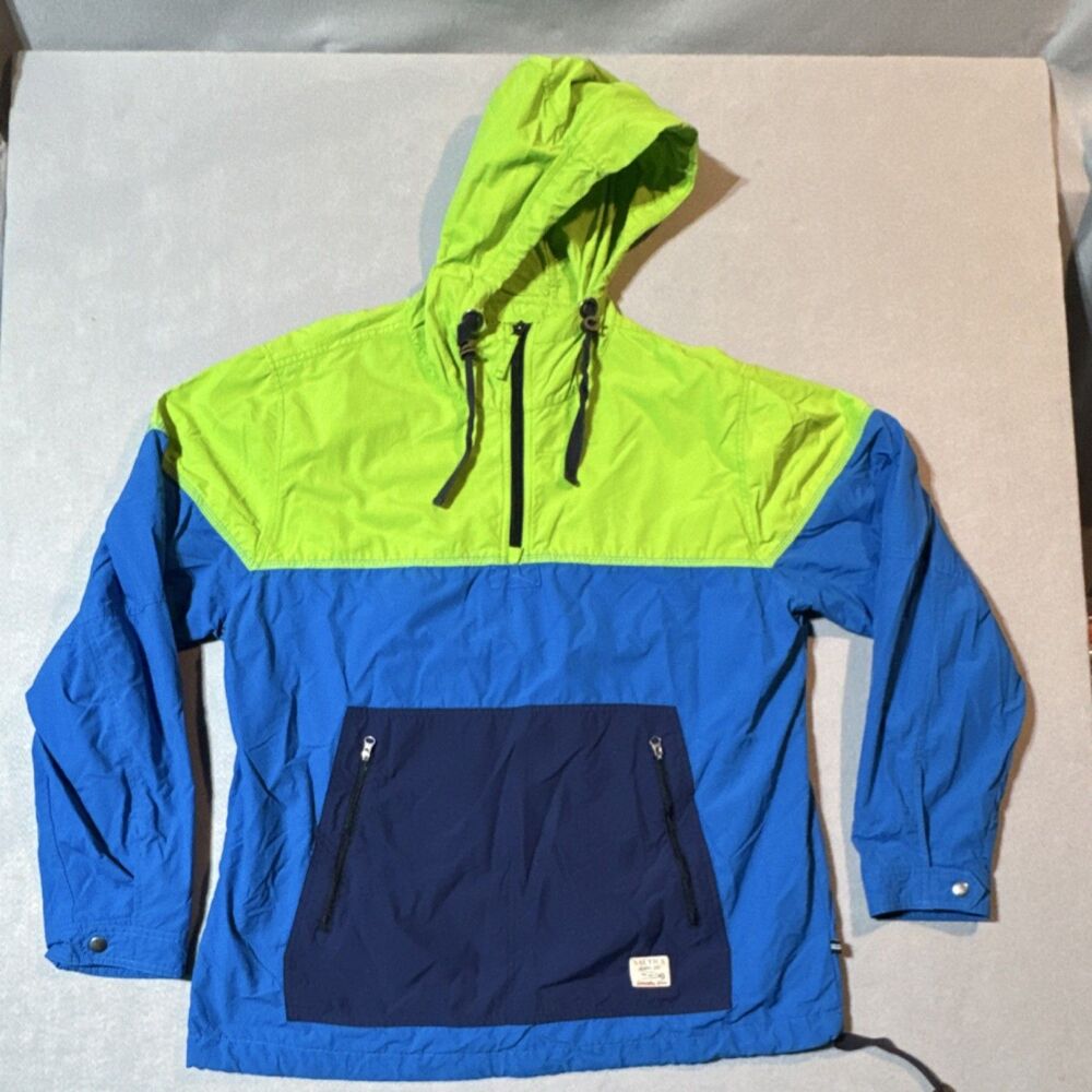 Nautica Jeans Co Boys Hooded Nylon Colorblock Anorak Jacket Blue/Green L Vintage